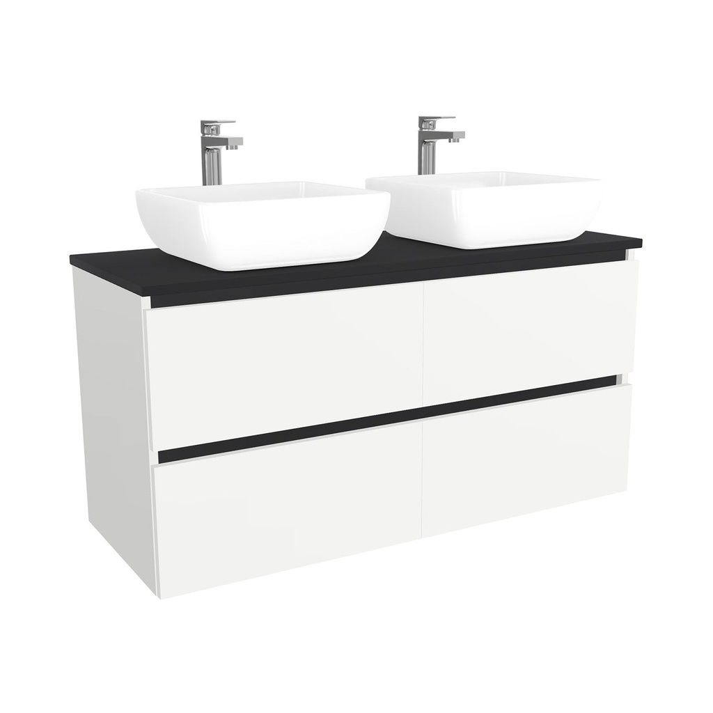 München Badkamermeubel 120 cm Hoogglans Wit - Onderkast MDF - Softclose greeploos - 4 Lades met Waskom (Quartz Zwart 20mm, Toledo)