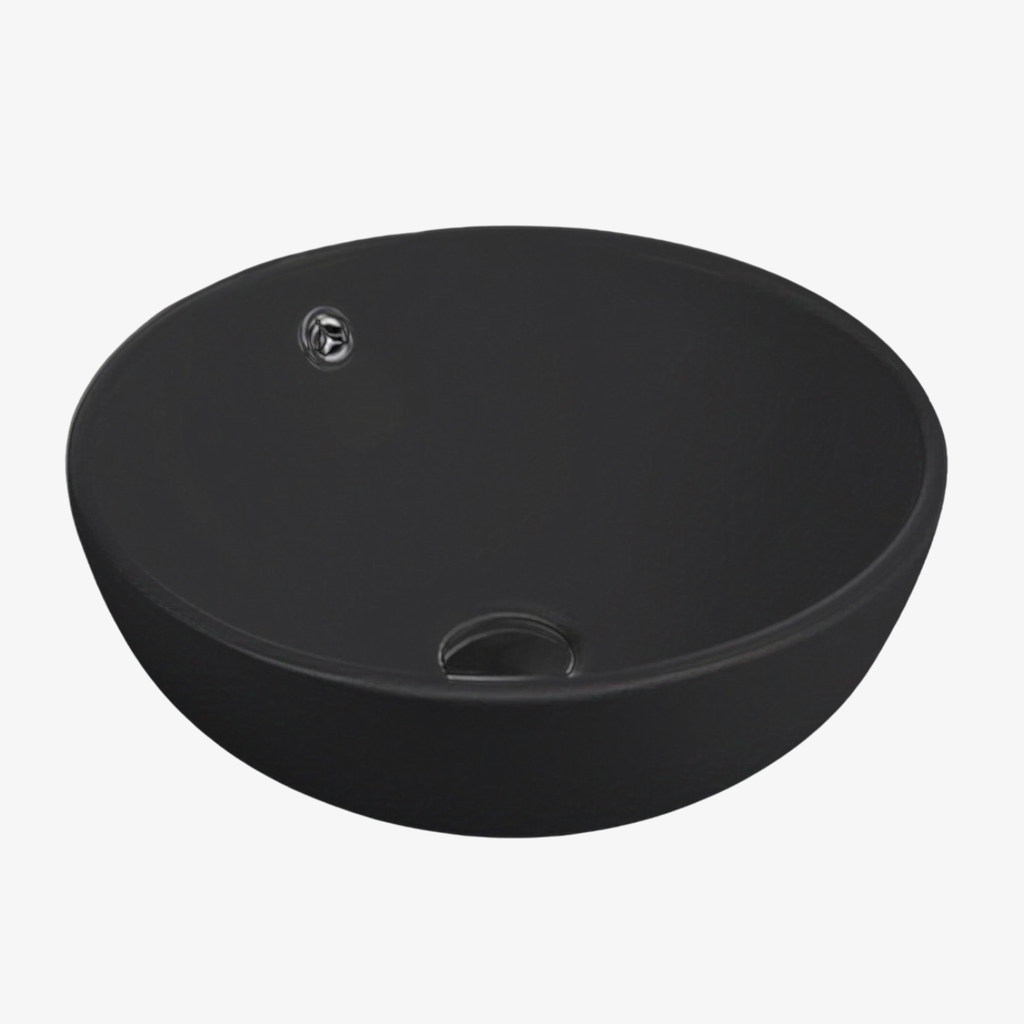 [10432026] Waskom Maud Rond Overloop Opbouw Mat Zwart 43 cm