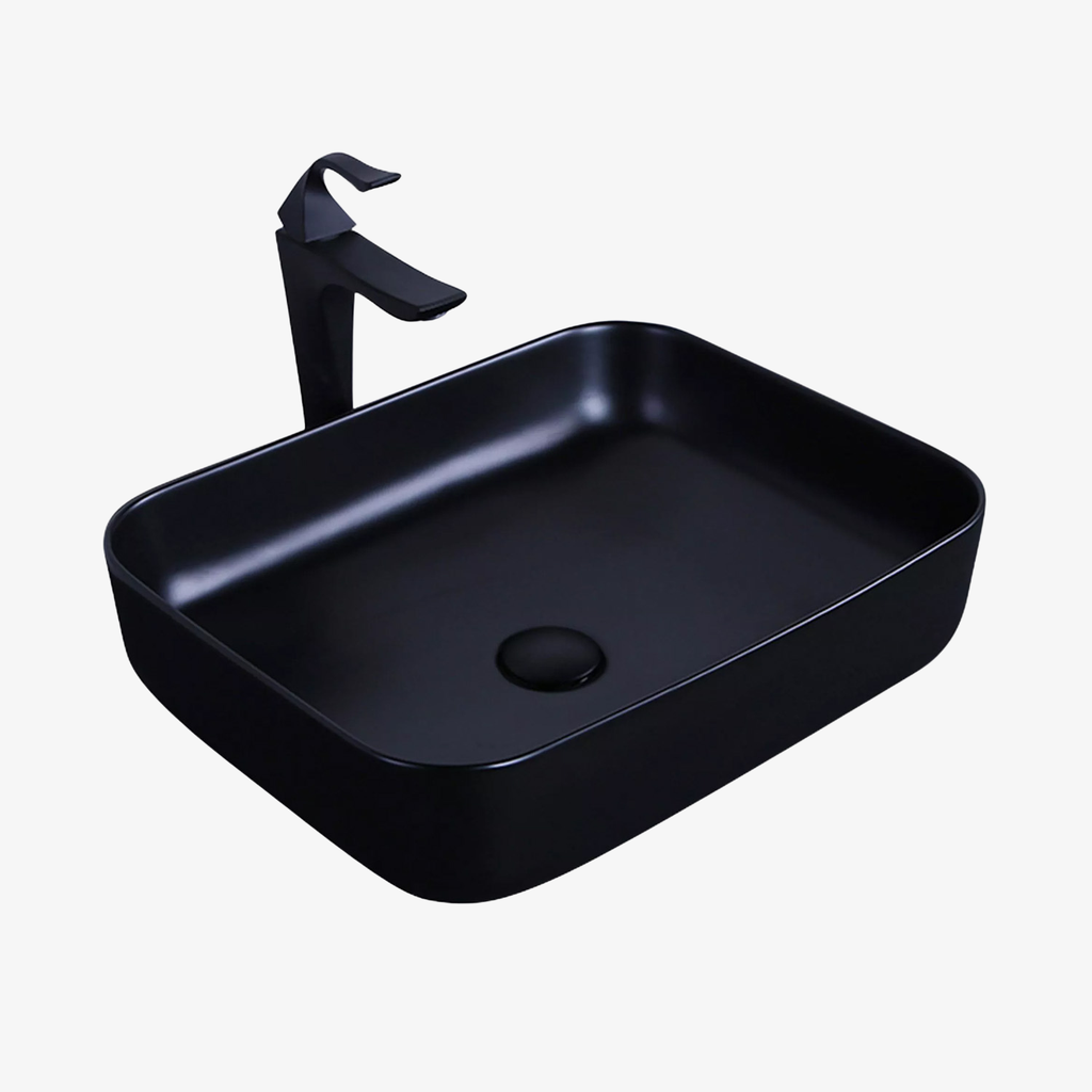 [10432028] Waskom Evi Vierkant Overloop Opbouw Mat Zwart 40x50 cm