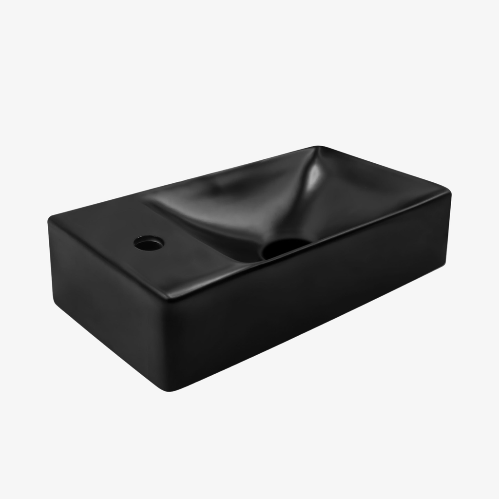 [10412062] Keramische Wastafel Fontein Moon Mat Zwart met Kraangat Links - 37,5x22x10 cm