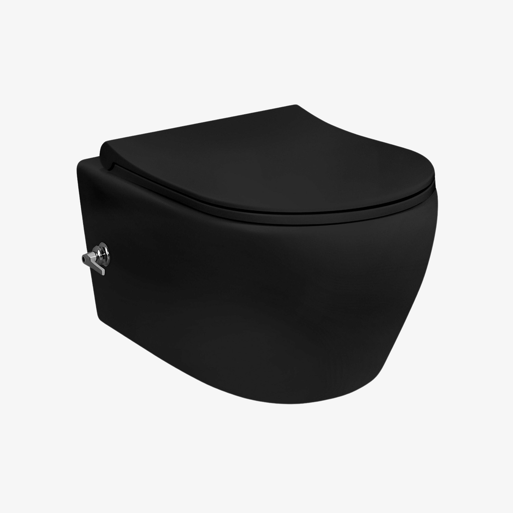 [20510017] Wandcloset Mat Zwart - Bidet Mimi - Warm/Koud