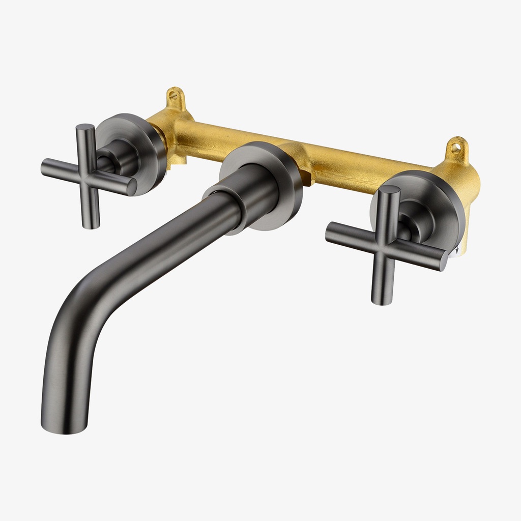 [20140058] Wastafelkraan Lotte Inbouw Twee Industriële Draaigrepen 25.5 cm Gun Metal