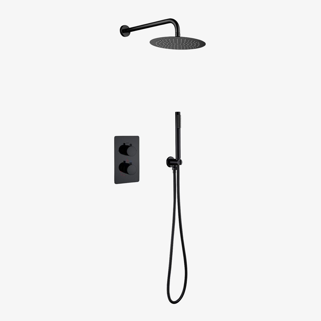 [20120007] Tamar Inbouw Regendouche Thermostatische Douchekraan Met Wandarm En 25 cm Mat Zwart