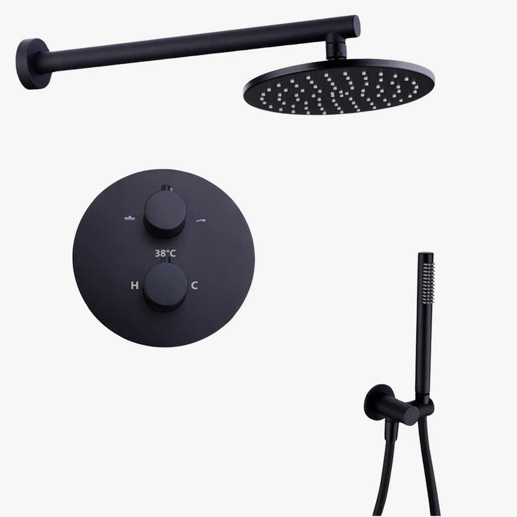 [20120027] Showerset Lieke Thermostatisch Inbouw Rond 8 Inch Muur 20 cm Mat Zwart