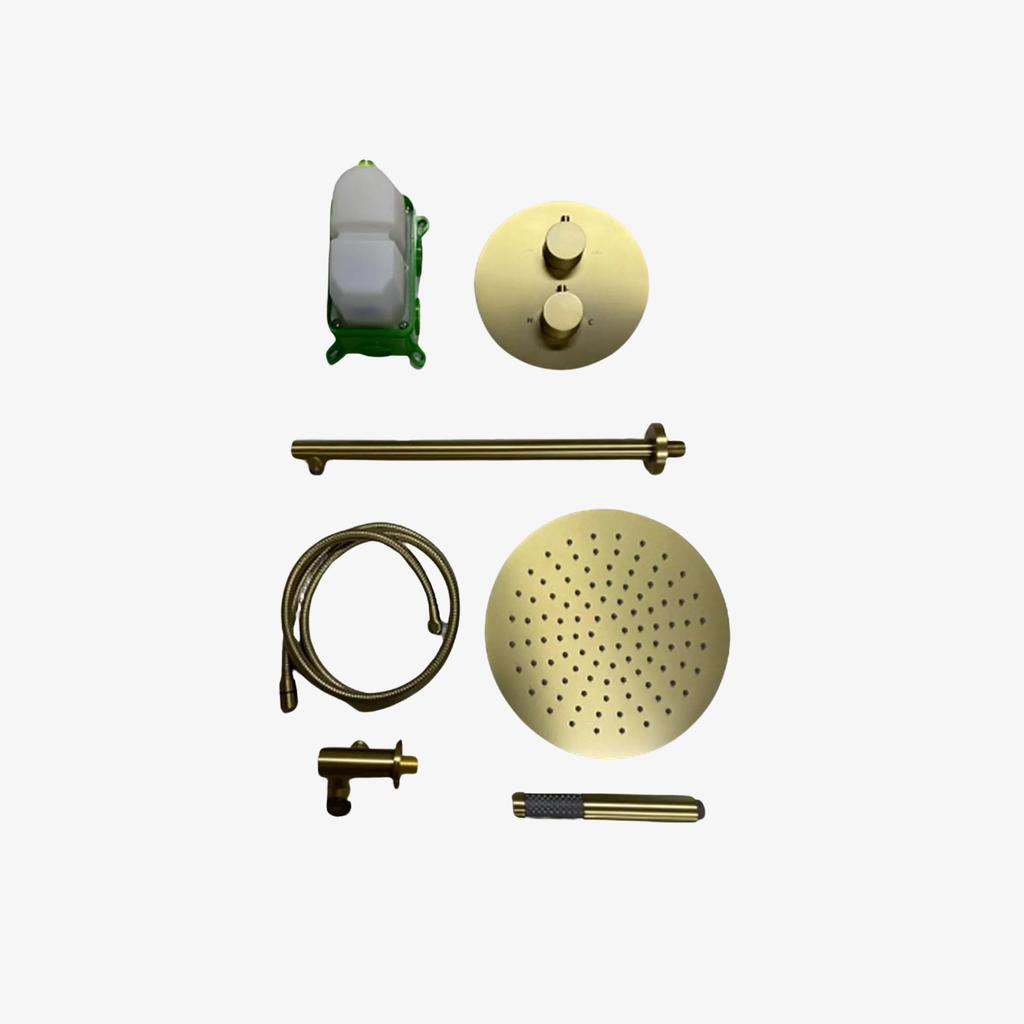[20120031] Showerset Lieke Thermostatisch Inbouw Rond 10 Inch Muur 25 cm Brushed Gold