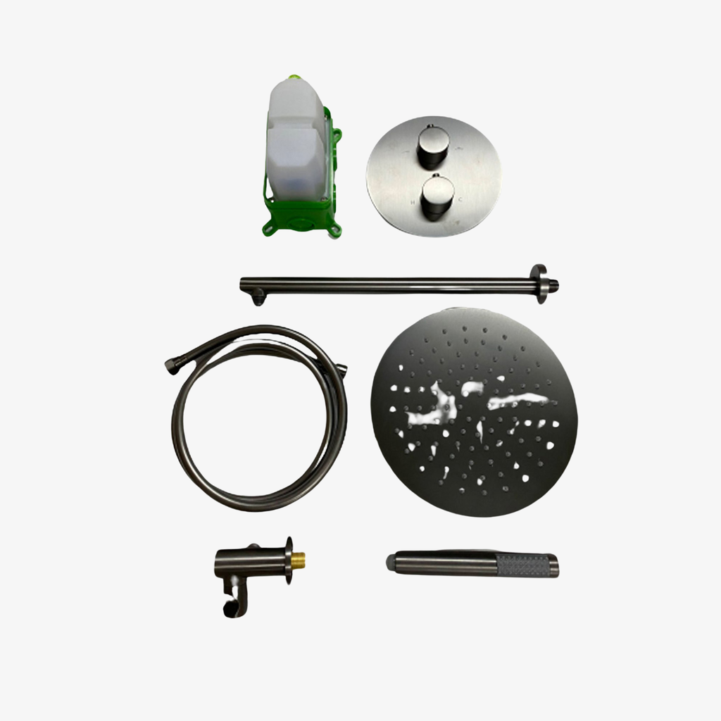 [20120035] Showerset Lieke Thermostatisch Inbouw Rond 12 Inch Muur 30 cm Gun Metal