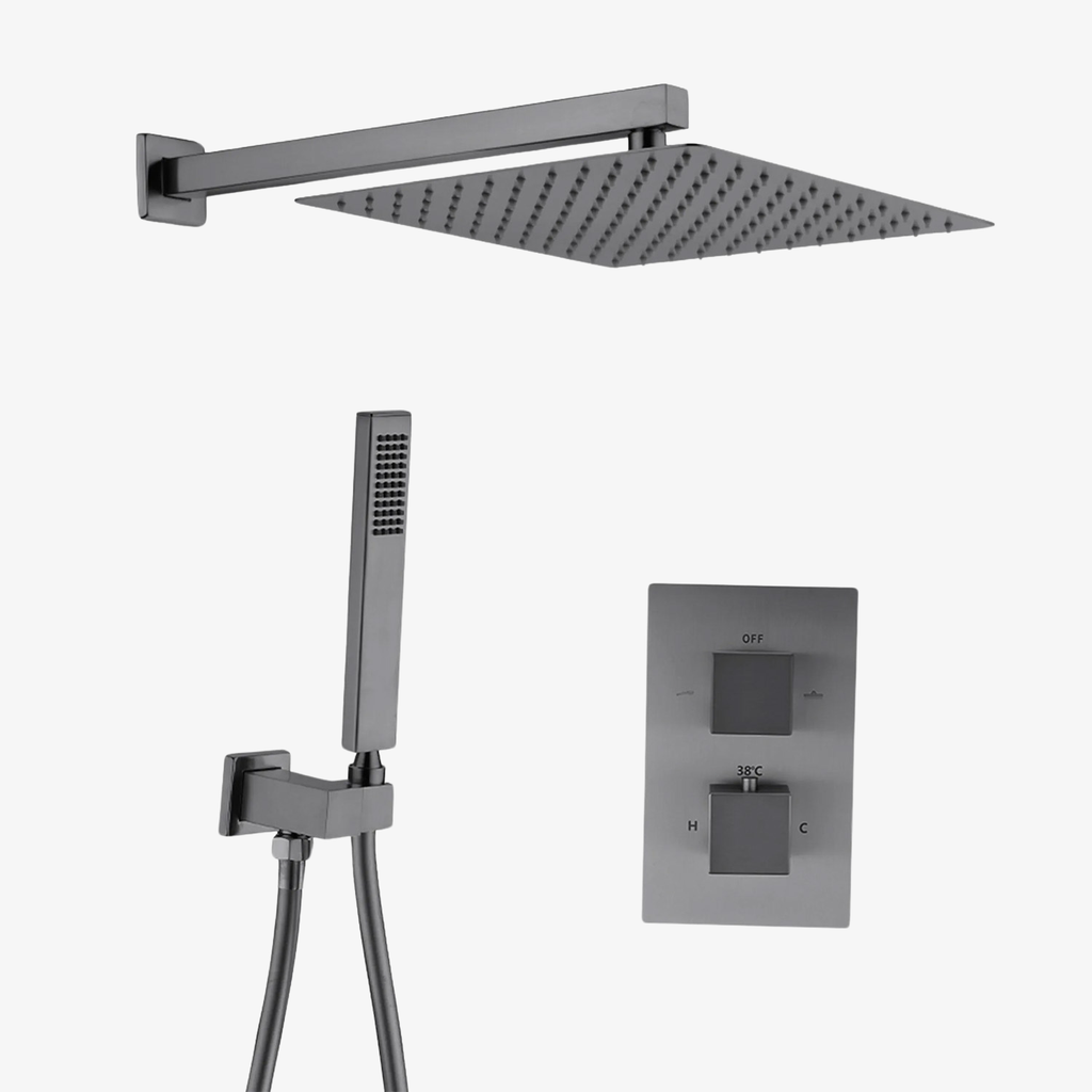 [20120046] Showerset Amber Thermostatisch Inbouw Vierkant 10 Inch Muur 25 cm Gun Metal