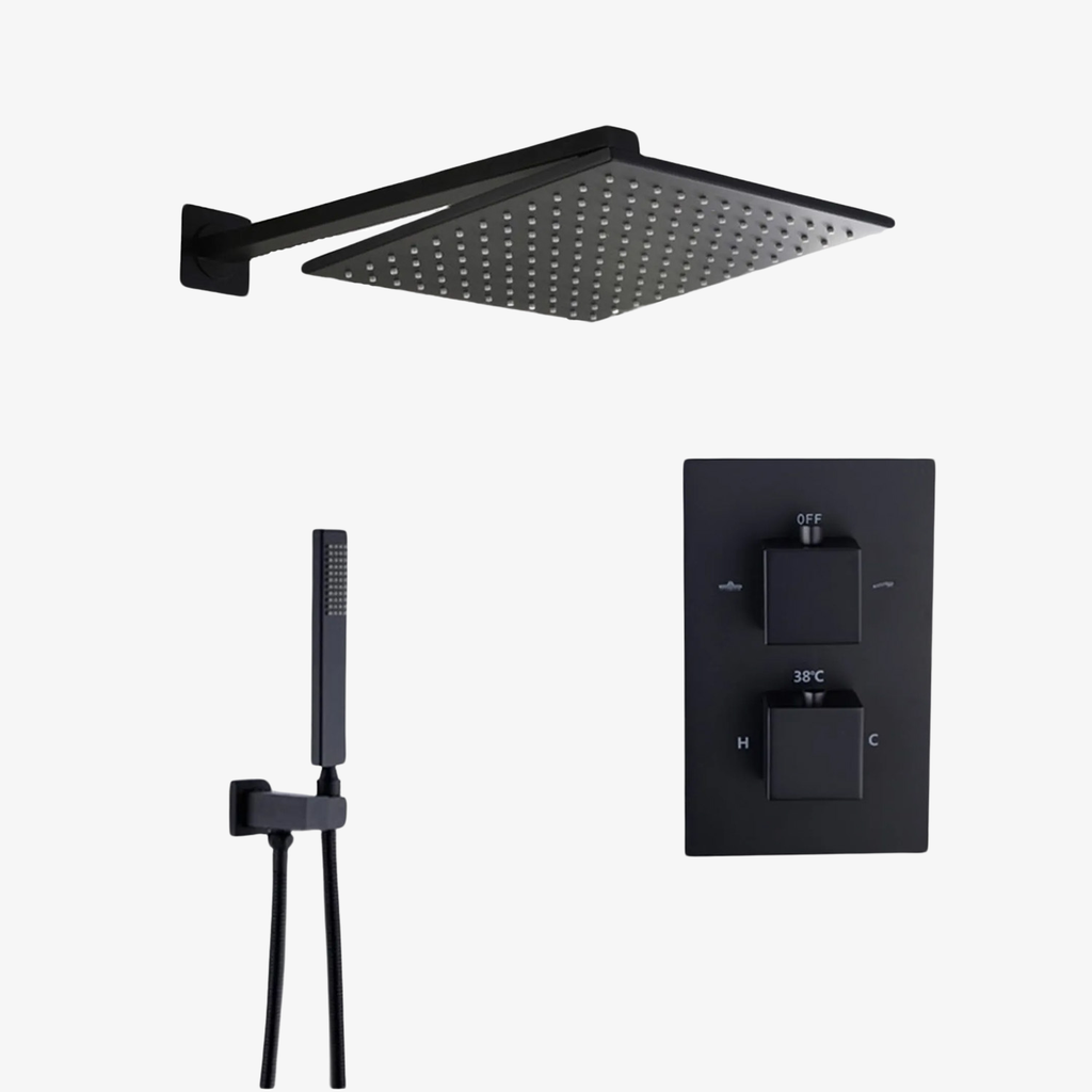 [20120040] Showerset Amber Thermostatisch Inbouw Vierkant 10 Inch Muur 25 cm Mat Zwart