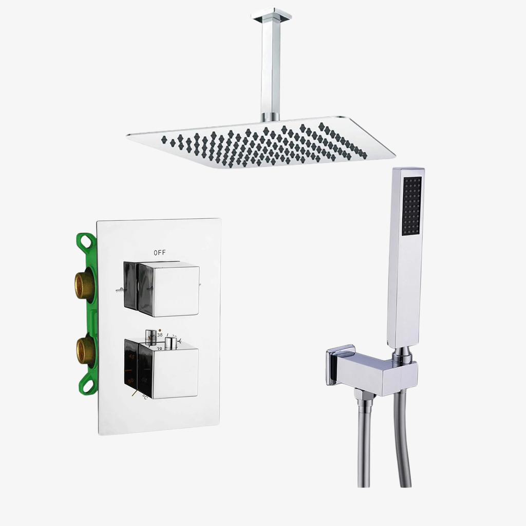 [20120076] Showerset Amber Thermostatisch Inbouw Vierkant 8 Inch Plafond 20 cm Chroom