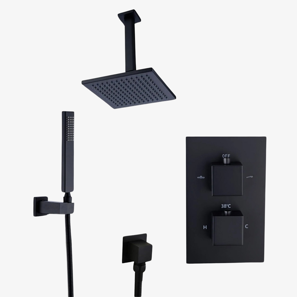 [20120081] Showerset Amber Thermostatisch Inbouw Vierkant 12 Inch Plafond 30 cm Mat Zwart