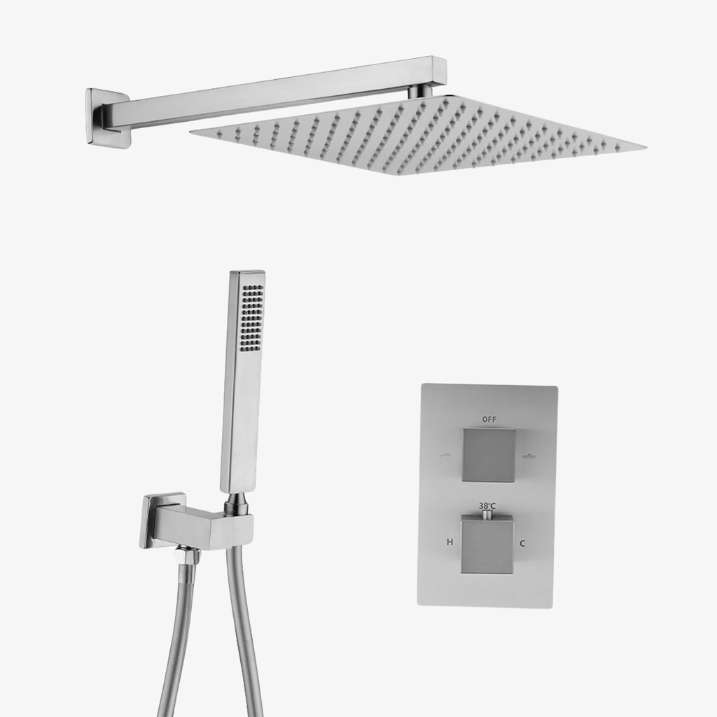 [20120054] Showerset Amber Thermostatisch Inbouw Vierkant 10 Inch Muur 25 cm RVS