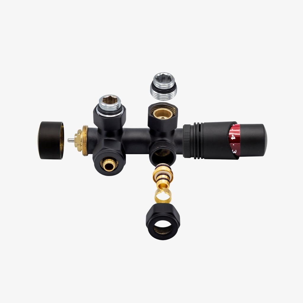 [20440006] Thermostatische Radiatorkraan Noor Haaks Zwart - 1/2Mx16/2 - M30