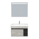 Aachen Badkamermeubel Set 80 cm Lissabon Onderkast MDF Softclose Semi handgreep 2 deuren met Keramische Wastafel 1 kraangat en Badkamerspiegel met Led-verlichting