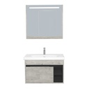 Aachen Badkamermeubel Set 80 cm Lissabon Onderkast MDF Softclose Semi handgreep 2 deuren met Keramische Wastafel 1 kraangat en Badkamerspiegelkast met Led-verlichting