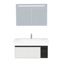 Aachen Badkamermeubel Set 100 cm Hoogglans Wit Onderkast MDF Softclose Semi handgreep 2 deuren met Keramische Wastafel 1 kraangat en Badkamerspiegelkast met Led-verlichting