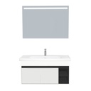 Aachen Badkamermeubel Set 100 cm Hoogglans Wit Onderkast MDF Softclose Semi handgreep 2 deuren met Keramische Wastafel 1 kraangat en Badkamerspiegel met Led-verlichting