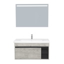 Aachen Badkamermeubel Set 100 cm Lissabon Onderkast MDF Softclose Semi handgreep 2 deuren met Keramische Wastafel 1 kraangat en Badkamerspiegel met Led-verlichting