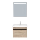 Amsterdam Badkamermeubel Set 65 cm Duitse Eik - Onderkast MDF Softclose Greeploos 2 lades met Keramische Wastafel 1 kraangat en Badkamerspiegel met Led-verlichting