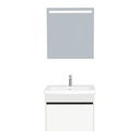 Amsterdam Badkamermeubel Set 65 cm Hoogglans Wit - Onderkast MDF Softclose Greeploos 2 lades met Keramische Wastafel 1 kraangat en Badkamerspiegel met Led-verlichting