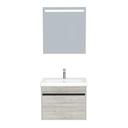 Amsterdam Badkamermeubel Set 65 cm Lissabon - Onderkast MDF Softclose Greeploos 2 lades met Keramische Wastafel 1 kraangat en Badkamerspiegel met Led-verlichting