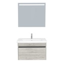 Amsterdam Badkamermeubel Set 80 cm Lissabon - Onderkast MDF Softclose Greeploos 2 lades met Keramische Wastafel 1 kraangat en Badkamerspiegel met Led-verlichting