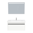 Amsterdam Badkamermeubel Set 100 cm Hoogglans Wit - Onderkast MDF Softclose Greeploos 2 lades met Keramische Wastafel 1 kraangat en Badkamerspiegel met Led-verlichting