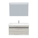 Amsterdam Badkamermeubel Set 100 cm Lissabon - Onderkast MDF Softclose Greeploos 2 lades met Keramische Wastafel 1 kraangat en Badkamerspiegel met Led-verlichting