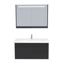 Amsterdam Badkamermeubel Set 100 cm Mat Zwart - Onderkast MDF Softclose Greeploos 2 lades met Keramische Wastafel 1 kraangat en Badkamerspiegelkast met Led-verlichting