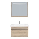 Amsterdam Badkamermeubel Set 80 cm Duitse Eik - Onderkast MDF Softclose Greeploos 2 lades met Keramische Wastafel 1 kraangat en Badkamerspiegelkast met Led-verlichting