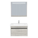 Amsterdam Badkamermeubel Set 80 cm Lissabon - Onderkast MDF Softclose Greeploos 2 lades met Keramische Wastafel 1 kraangat en Badkamerspiegelkast met Led-verlichting