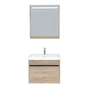 Amsterdam Badkamermeubel Set 65 cm Duitse Eik - Onderkast MDF Softclose Greeploos 2 lades met Keramische Wastafel 1 kraangat en Badkamerspiegelkast met Led-verlichting