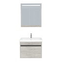 Amsterdam Badkamermeubel Set 65 cm Lissabon - Onderkast MDF Softclose Greeploos 2 lades met Keramische Wastafel 1 kraangat en Badkamerspiegelkast met Led-verlichting