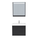 Amsterdam Badkamermeubel Set 65 cm Mat Zwart - Onderkast MDF Softclose Greeploos 2 lades met Keramische Wastafel 1 kraangat en Badkamerspiegelkast met Led-verlichting