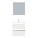 Berlin Badkamermeubel Set 65 cm Hoogglans Wit - Onderkast MDF Softclose Greeploos 2 lades met Keramische Wastafel 1 kraangat en Badkamerspiegel met Led-verlichting