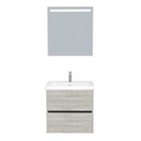 Berlin Badkamermeubel Set 65 cm Lissabon - Onderkast MDF Softclose Greeploos 2 lades met Keramische Wastafel 1 kraangat en Badkamerspiegel met Led-verlichting