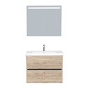 Berlin Badkamermeubel Set 80 cm Duitse Eik - Onderkast MDF Softclose Greeploos 2 lades met Keramische Wastafel 1 kraangat en Badkamerspiegel met Led-verlichting