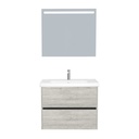 Berlin Badkamermeubel Set 80 cm Lissabon - Onderkast MDF Softclose Greeploos 2 lades met Keramische Wastafel 1 kraangat en Badkamerspiegel met Led-verlichting