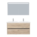 Berlin Badkamermeubel Set 120 cm Duitse Eik - Onderkast MDF Softclose Greeploos 2 lades met Keramische Wastafel 2 kraangat en Badkamerspiegel met Led-verlichting
