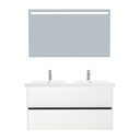 Berlin Badkamermeubel Set 120 cm Hoogglans Wit - Onderkast MDF Softclose Greeploos 2 lades met Keramische Wastafel 2 kraangat en Badkamerspiegel met Led-verlichting