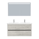Berlin Badkamermeubel Set 120 cm Lissabon - Onderkast MDF Softclose Greeploos 2 lades met Keramische Wastafel 2 kraangat en Badkamerspiegel met Led-verlichting