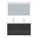 Berlin Badkamermeubel Set 120 cm Mat Zwart - Onderkast MDF Softclose Greeploos 2 lades met Keramische Wastafel 2 kraangat en Badkamerspiegel met Led-verlichting