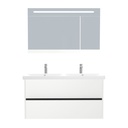 Berlin Badkamermeubel Set 120 cm Hoogglans Wit - Onderkast MDF Softclose Greeploos 2 lades met Keramische Wastafel 2 kraangat en Badkamerspiegelkast met Led-verlichting