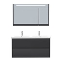 Berlin Badkamermeubel Set 120 cm Mat Zwart - Onderkast MDF Softclose Greeploos 2 lades met Keramische Wastafel 2 kraangat en Badkamerspiegelkast met Led-verlichting