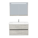 Berlin Badkamermeubel Set 100 cm Lissabon - Onderkast MDF Softclose Greeploos 2 lades met Keramische Wastafel 1 kraangat en Badkamerspiegelkast met Led-verlichting