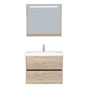 Berlin Badkamermeubel Set 80 cm Duitse Eik - Onderkast MDF Softclose Greeploos 2 lades met Keramische Wastafel 1 kraangat en Badkamerspiegelkast met Led-verlichting