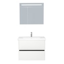 Berlin Badkamermeubel Set 80 cm Hoogglans Wit - Onderkast MDF Softclose Greeploos 2 lades met Keramische Wastafel 1 kraangat en Badkamerspiegelkast met Led-verlichting