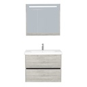 Berlin Badkamermeubel Set 80 cm Lissabon - Onderkast MDF Softclose Greeploos 2 lades met Keramische Wastafel 1 kraangat en Badkamerspiegelkast met Led-verlichting