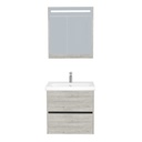 Berlin Badkamermeubel Set 65 cm Lissabon - Onderkast MDF Softclose Greeploos 2 lades met Keramische Wastafel 1 kraangat en Badkamerspiegelkast met Led-verlichting