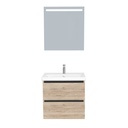 Bonn Badkamermeubel Set 65 cm Duitse Eik - Onderkast MDF Softclose Greeploos 2 lades met Keramische Wastafel 1 kraangat en Badkamerspiegel met Led-verlichting