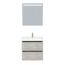 Bonn Badkamermeubel Set 65 cm Lissabon - Onderkast MDF Softclose Greeploos 2 lades met Keramische Wastafel 1 kraangat en Badkamerspiegel met Led-verlichting